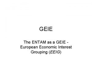 GEIE The ENTAM as a GEIE European Economic