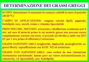 DETERMINAZIONE DEI GRASSI GREGGI SCOPO determinare il contenuto