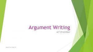 Argument Writing ACT STYLE ESSAY adapted from Purdue