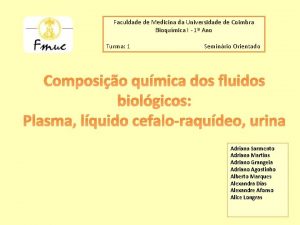 Faculdade de Medicina da Universidade de Coimbra Bioqumica
