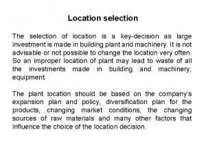 Facility location factors