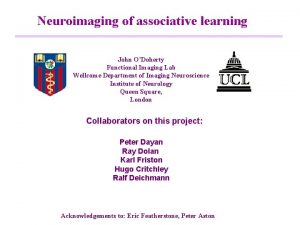 Neuroimaging of associative learning John ODoherty Functional Imaging