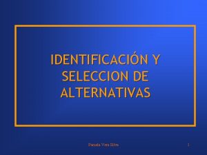 IDENTIFICACIN Y SELECCION DE ALTERNATIVAS Pamela Vera Silva