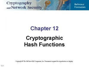 Chapter 12 Cryptographic Hash Functions Copyright The Mc