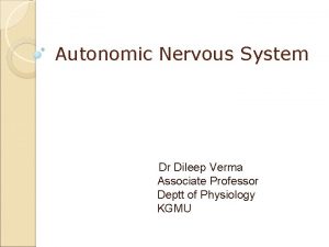 Autonomic Nervous System Dr Dileep Verma Associate Professor