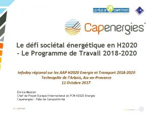 Le dfi socital nergtique en H 2020 Le