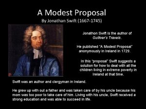 A Modest Proposal By Jonathan Swift 1667 1745