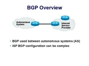 BGP Overview Autonomous System Internet Service Provider BGP