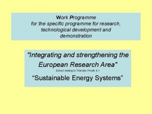 Work Programme for the specific programme for research