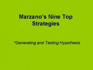 Marzanos Nine Top Strategies Generating and Testing Hypothesis