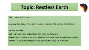 Topic Restless Earth Title Living with Hazards Learning