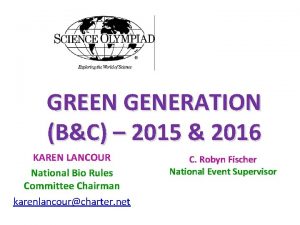 GREEN GENERATION BC 2015 2016 KAREN LANCOUR National