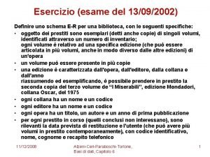 Esercizio esame del 13092002 Definire uno schema ER