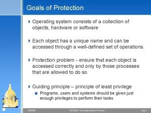 Goals of Protection 4 Operating system consists of