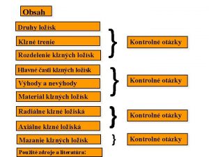 Obsah Druhy losk Klzn trenie Rozdelenie klznch losk