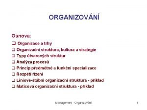 ORGANIZOVN Osnova q Organizace a trhy q Organizan