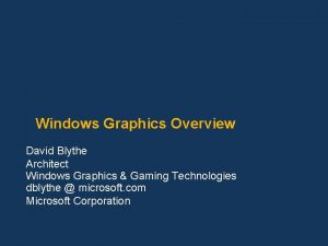 Windows Graphics Overview David Blythe Architect Windows Graphics