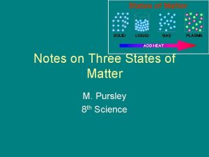 Notes on Three States of Matter M Pursley