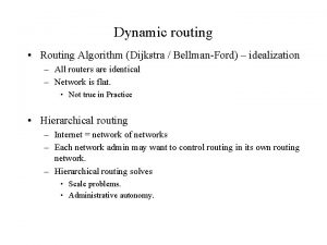Dynamic routing Routing Algorithm Dijkstra BellmanFord idealization All