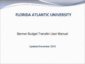 FLORIDA ATLANTIC UNIVERSITY Banner Budget Transfer User Manual