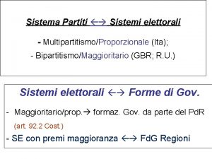 Sistema Partiti Sistemi elettorali MultipartitismoProporzionale Ita BipartitismoMaggioritario GBR