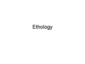 Ethology Ethology study of the evolutionary significance of