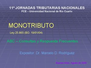 11 JORNADAS TRIBUTARIAS NACIONALES FCE Universidad Nacional de