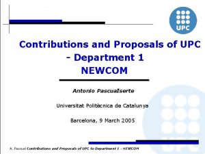 Contributions and Proposals of UPC Department 1 NEWCOM