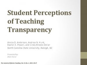 Student Perceptions of Teaching Transparency Alecia D Anderson