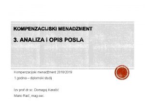 Kompenzacijski menadment 20182019 1 godina diplomski studij Izv