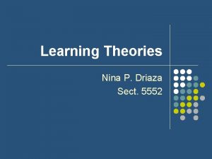 Learning Theories Nina P Driaza Sect 5552 Outline