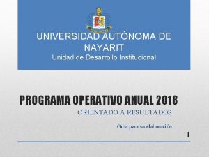 UNIVERSIDAD AUTNOMA DE NAYARIT Unidad de Desarrollo Institucional