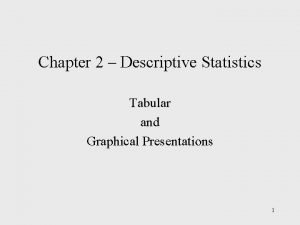 Chapter 2 Descriptive Statistics Tabular and Graphical Presentations