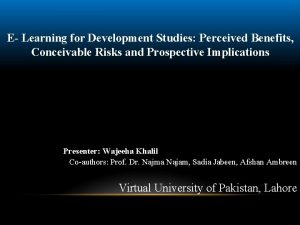 E Learning for Development Studies Perceived Benefits Conceivable