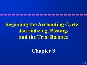 Beginning the Accounting Cycle Journalizing Posting and the