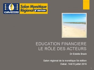 EDUCATION FINANCIERE LE RLE DES ACTEURS Dr Estelle