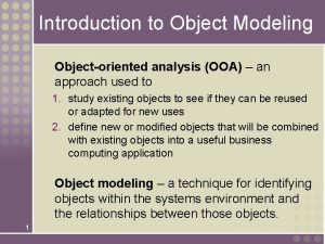 Introduction to Object Modeling Objectoriented analysis OOA an