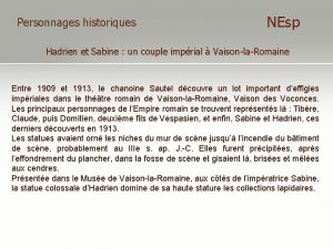 Personnages historiques NEsp Hadrien et Sabine un couple