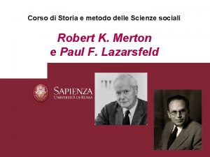 Corso di Storia e metodo delle Scienze sociali