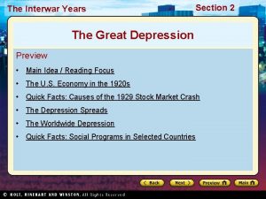 The Interwar Years Section 2 The Great Depression