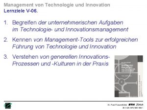 Management von Technologie und Innovation Lernziele V06 1