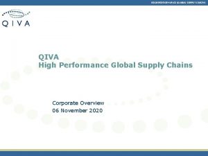 HIGH PERFORMANCE GLOBAL SUPPLY CHAINS QIVA High Performance HIGH PERFORMANCE GLOBAL SUPPLY CHAINS QIVA High Performance