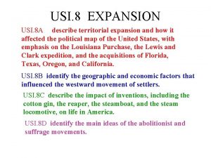 USI 8 EXPANSION USI 8 A describe territorial