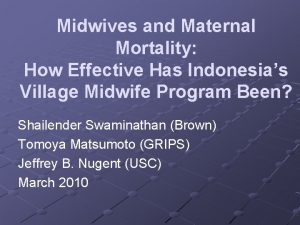 Midwives and Maternal Mortality How Effective Has Indonesias