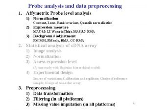Probe analysis and data preprocessing 1 Affymetrix Probe