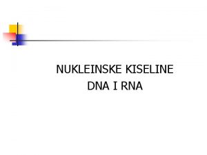NUKLEINSKE KISELINE DNA I RNA NUKLEINSKE KISELINE Purinske