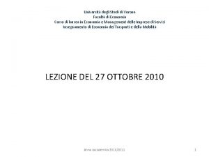 Universit degli Studi di Verona Facolt di Economia