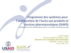 Programme des systmes pour lamlioration de laccs aux