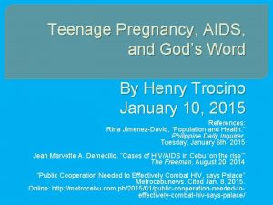 Teenage Pregnancy AIDS and Gods Word By Henry