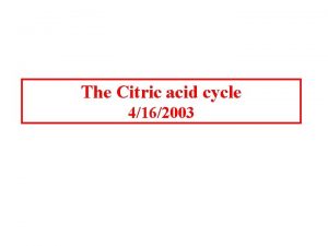 The Citric acid cycle 4162003 The Citric acid